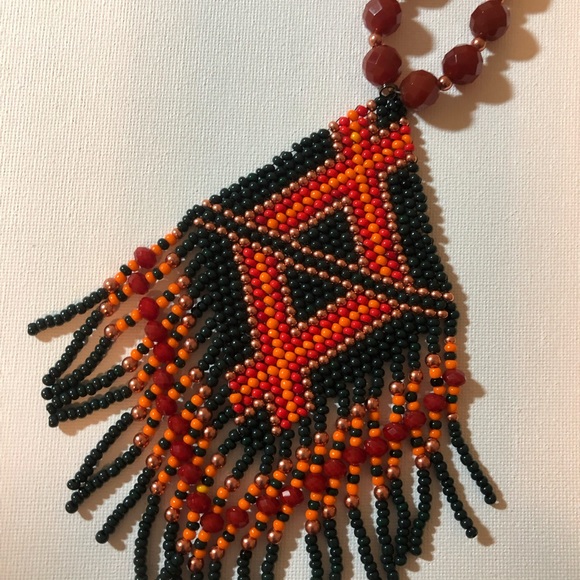 Carnelian Copper Handmade Boho Festival Necklace Beaded Pendant - Picture 3 of 5